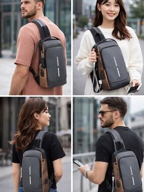 Fashion Brown and Black Sling Backpack for Men